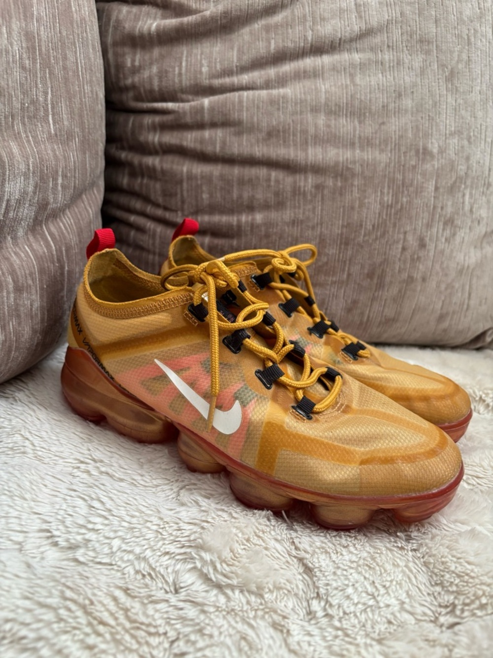 Nike Yellow and Red Vapormax Athletic Sneakers